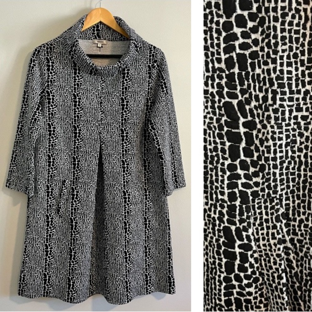 Tyler Boe Kim Cowl Neck Dress in Snakeskin Black and White Jacquard Print Size M